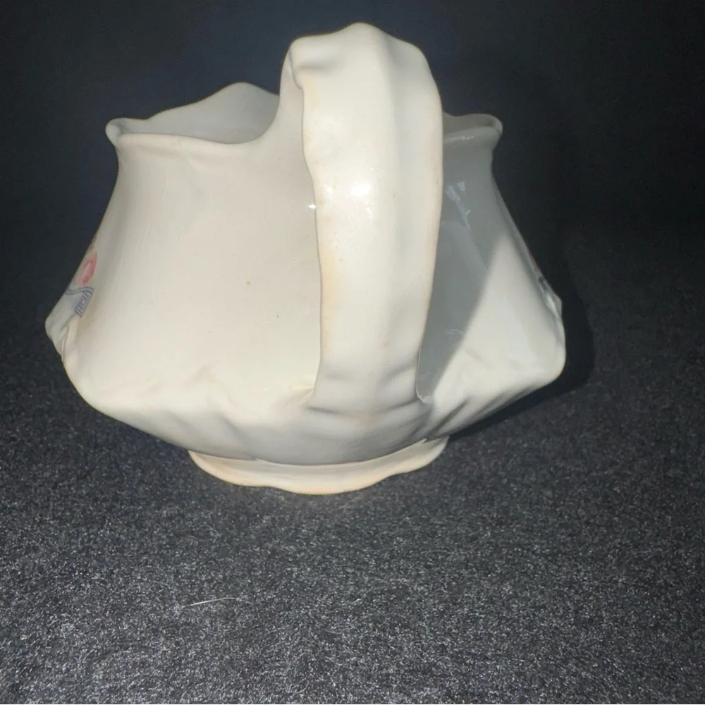 Rare 1941 Homer Laughlin Creamer Pitcher 3 Pink Peonies w/ Blue Geometric Scroll